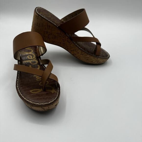 Sam Edelman Rayna sandals cork wedge tan women's 9 M - Picture 2 of 8